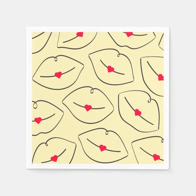 Retro Pop Art Lips & Heart Sunshine Yellow Napkin (Front)