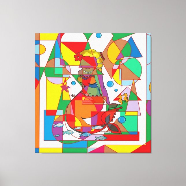 Retro Pop Art Mermaid Colourful Comic Style Square Canvas Print (Front)