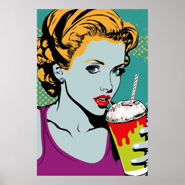Retro Pop Art Milkshake Girl Poster (Front)