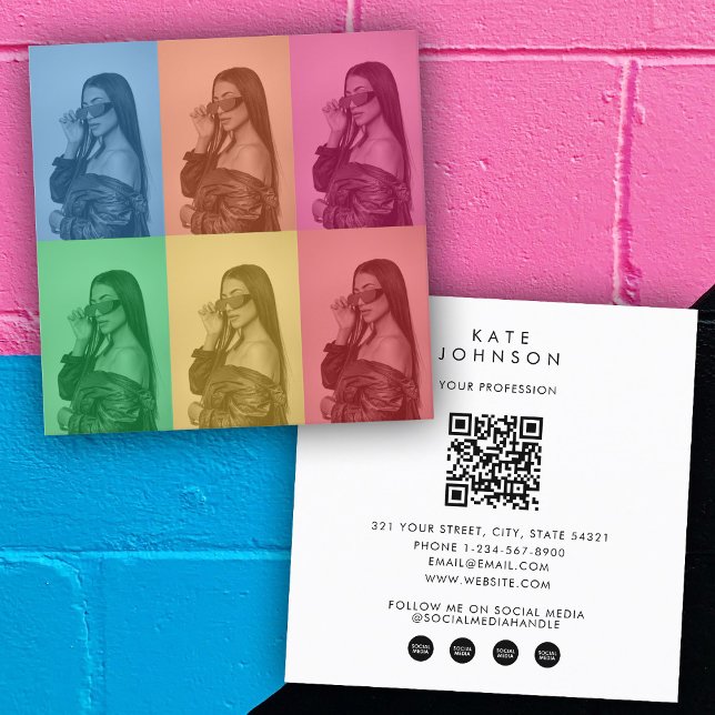 Retro Pop Art Modern Photo Grid Influencer Square Business Card (Retro Pop Art Modern Photo Grid Influencer Square Business Card)