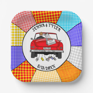 Retro Pop Art Mr & Mrs Just Got Married Paper Plate