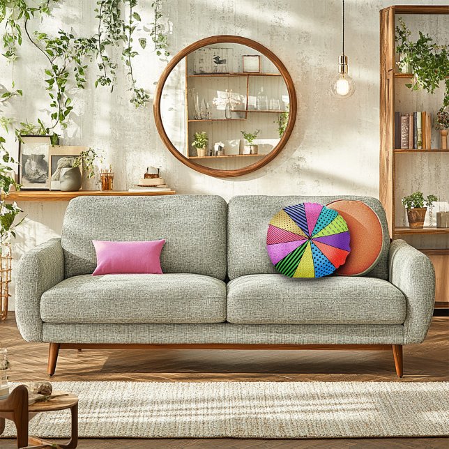 Retro Pop Art Patchwork Round Cushion (Creator Uploaded)