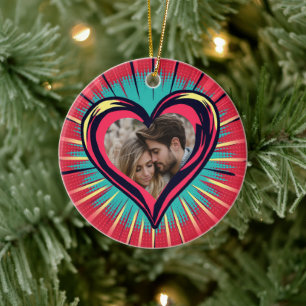 Retro Pop Art Photo and Names Valentine's Day Ceramic Tree Decoration