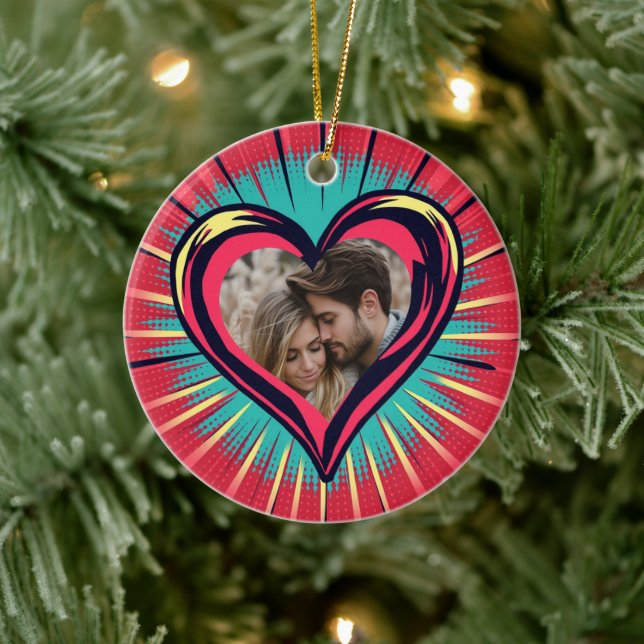 Retro Pop Art Photo and Names Valentine's Day Ceramic Tree Decoration (Tree)