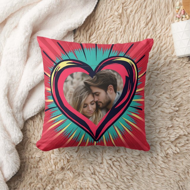 Retro Pop Art Photo and Names Valentine's Day Cushion (Blanket)