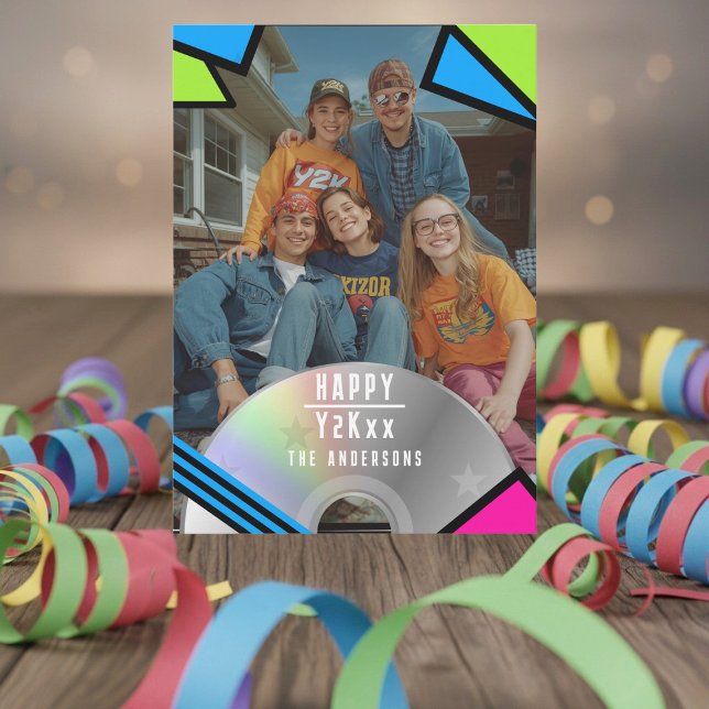 Retro Pop Art Photo Y2K Vibe New Year Card (Retro fun back to the 2000s with this new year's card. Add your photo!)