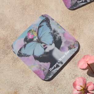 Retro Pop Art Pink and Blue Butterfly Coaster