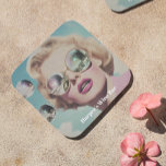 Retro Pop Art Pink and Blue Space Woman Coaster<br><div class="desc">This eye-catching design features a glamourous woman in oversized reflective sunglasses, evoking retro pop art charm. With her bold pink lips and vintage waves, the coquette aesthetic shines through, while the mirrored lenses reflect a cosmic, otherworldly scene, blending classic beauty with a futuristic twist. Floating bubbles add a playful, surreal...</div>