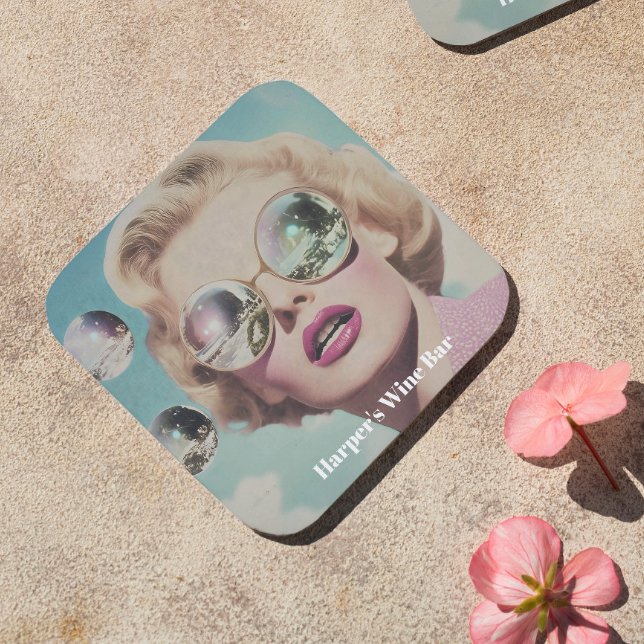 Retro Pop Art Pink and Blue Space Woman Coaster (Elevate your style with this standout piece, ideal for lovers of vintage flair.)