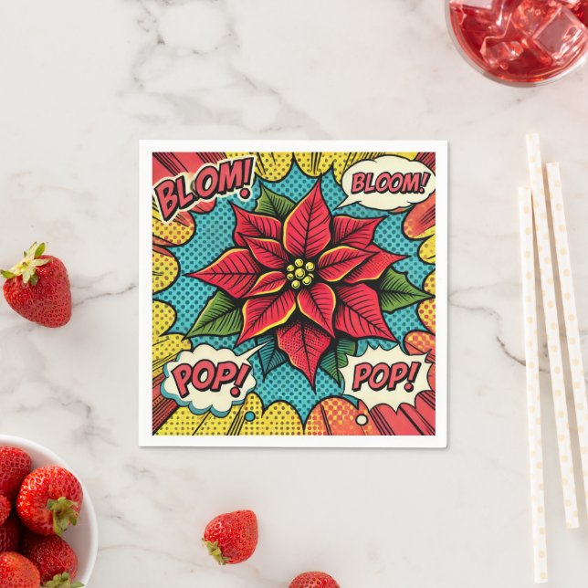 Retro Pop Art Poinsettia Comic Book Decoupage Napkin (Insitu)