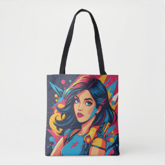 Retro Pop Art Portrait Tote Bag