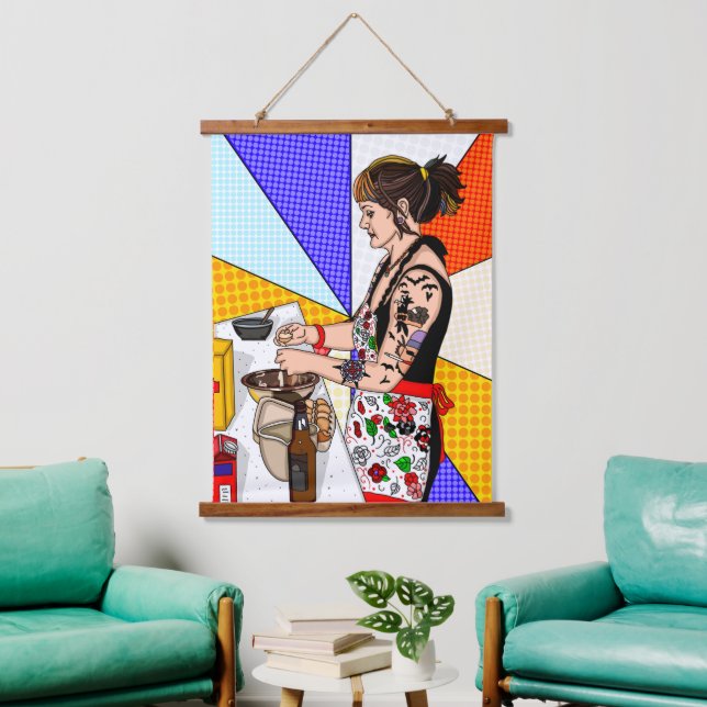 Retro Pop Art Pretty Lady Baking Hanging Tapestry (Living Room)