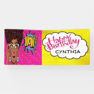 Retro Pop Art Pretty Lady Birthday Banner