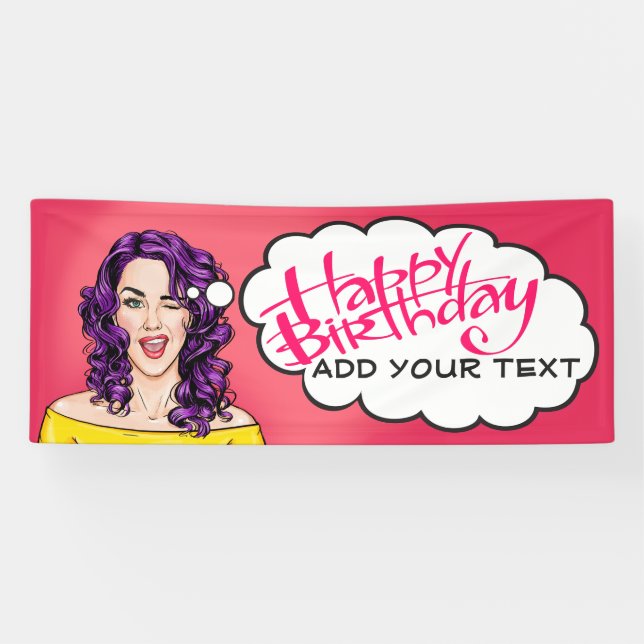 Retro Pop Art Pretty Lady Birthday Banner (Horizontal)