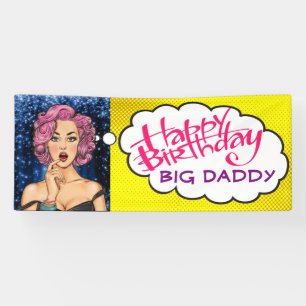 Retro Pop Art Pretty Lady Birthday Banner