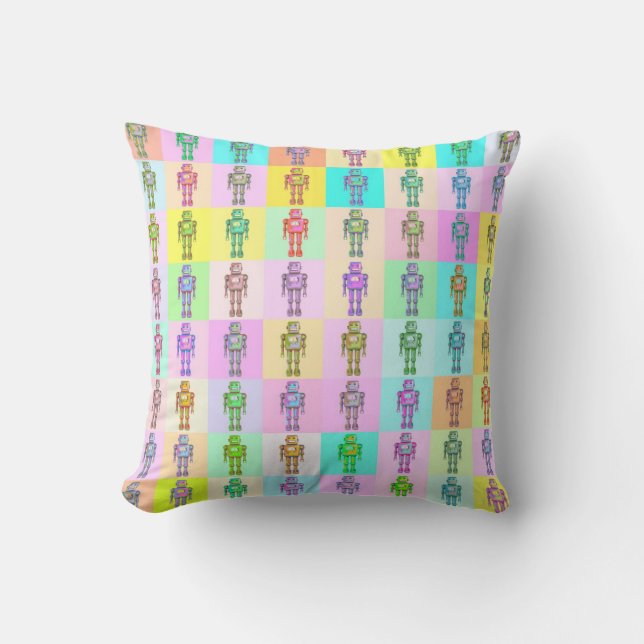 Retro Pop Art Robots Cushion (Front)