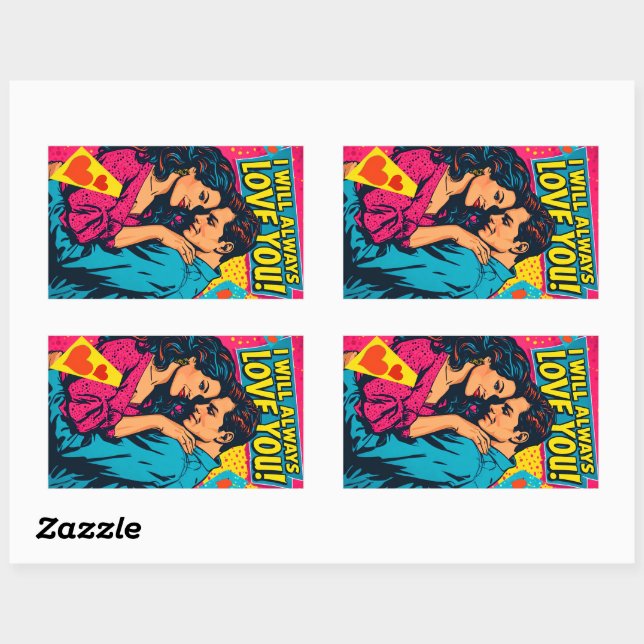 Retro Pop Art Romance Comics Bright Colours Love  Rectangular Sticker (Sheet)