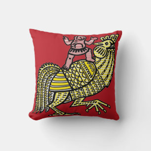 Retro Pop Art Rooster with Figure Ben-Day Dot Cushion