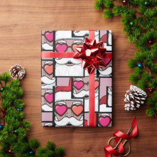 Retro Pop Art Santa Heart Glasses Comic Style Wrapping Paper