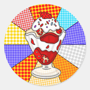 Retro Pop Art Strawberry Ice Cream Sundae    Classic Round Sticker