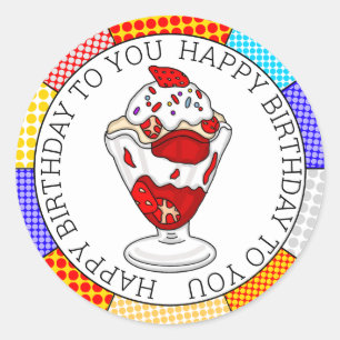 Retro Pop Art Strawberry Ice Cream Sundae   Classic Round Sticker