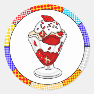 Retro Pop Art Strawberry Ice Cream Sundae   Classic Round Sticker