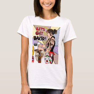 Retro Pop Art Tattoo Lady Baking in Kitchen  T-Shirt