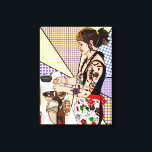 Retro Pop Art Tattooed Lady Baking   Canvas Print<br><div class="desc">I drew this picture of my daughter cooking on Christmas in the kitchen with a retro pop art flare.</div>