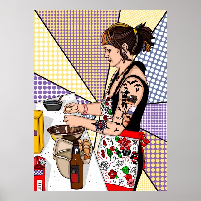 Retro Pop Art Tattooed Lady Baking Poster (Front)