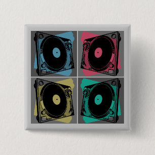 Retro Pop Art Turntables 15 Cm Square Badge