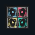 Retro Pop Art Turntables Canvas Print<br><div class="desc">There was a day when vinyl albums were the only way you could listen to your music, one side at a time. The turntable and vinyl records are making a resurgence these days. Four squares, in light to medium shades of grey, provide the background for the Retro Pop Art Turntables...</div>