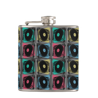Retro Pop Art Turntables Hip Flask