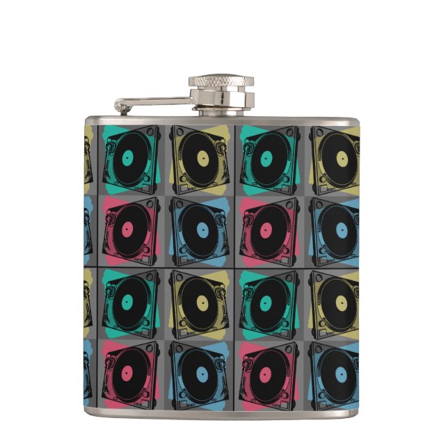 Retro Pop Art Turntables Hip Flask (Front)