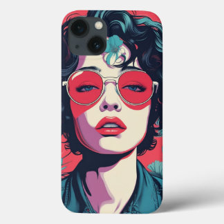 Retro Pop Art Woman with Red Sunglasses iPhone Cas iPhone 13 Case