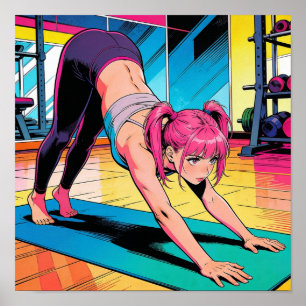 Retro Pop Art Yoga Downward Dog Poster
