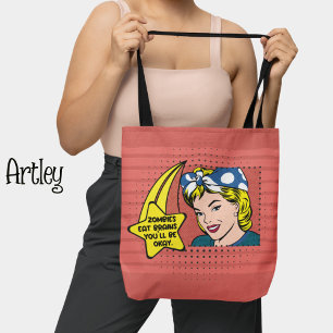 Retro Pop Art Zombie Brains Phrase Pink Yellow Tote Bag