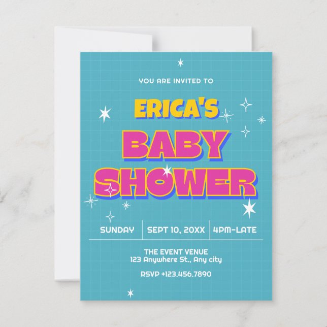Retro pop baby shower invitation (Front)