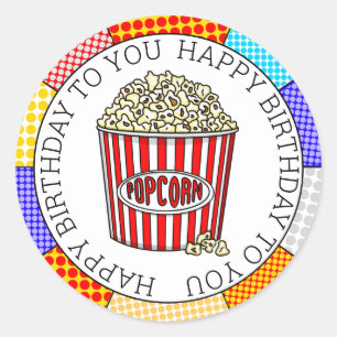Retro Pop Buttered Popcorn Birthday Classic Round Sticker
