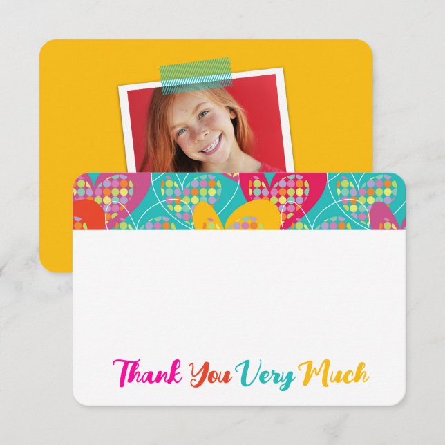 Retro Pop Colourful Hearts & Dots Fun Kids Birthda Thank You Card (Front/Back)