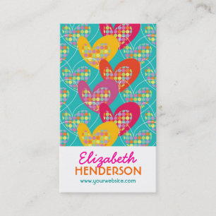 Retro Pop Colourful Valentine Hearts Modern Dots Business Card