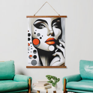 Retro Pop Diva: Geometric Elegance Abstract Art  Hanging Tapestry
