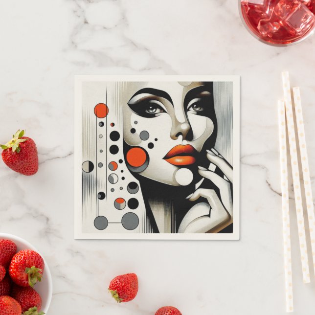 Retro Pop Diva: Geometric Elegance Abstract Art  Napkin (Insitu)