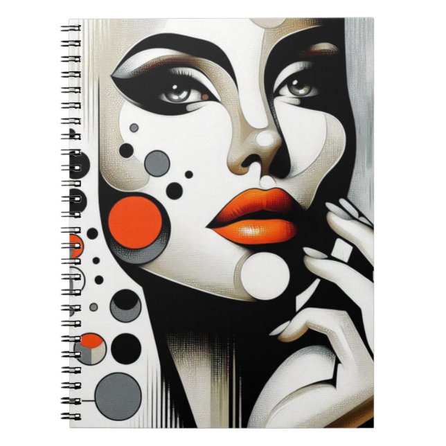 Retro Pop Diva: Geometric Elegance Abstract Art  Notebook (Front)