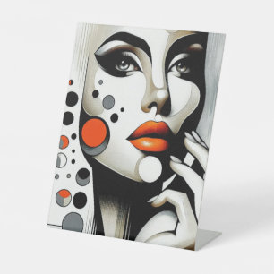 Retro Pop Diva: Geometric Elegance Abstract Art  Pedestal Sign