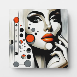 Retro Pop Diva: Geometric Elegance Abstract Art Plaque