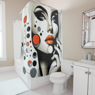 Retro Pop Diva: Geometric Elegance Abstract Art  Shower Curtain