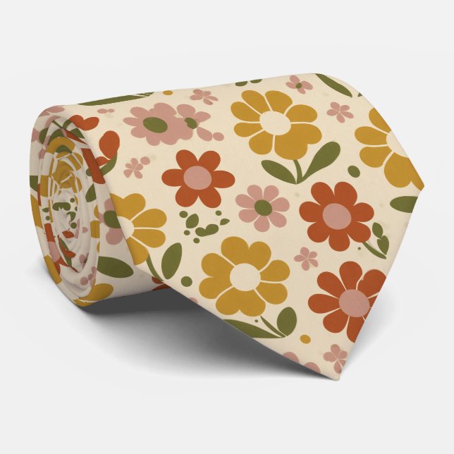 Retro Pop Floral Pattern Tie (Rolled)