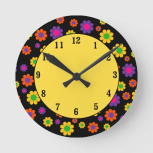 Retro Pop Flower Power Round Clock