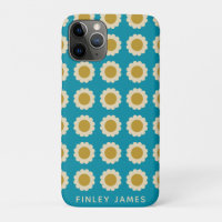 Retro Pop Flowers Pattern Turquoise Personalised