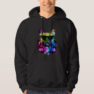 Retro Pop French Bulldog Dog Portrait with Headpho Hoodie